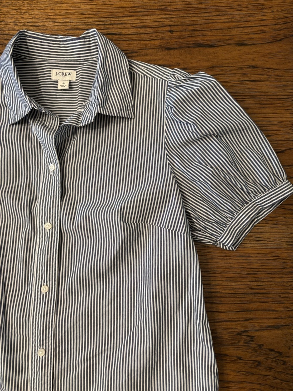 J.Crew Women’s Small Blue White Striped Puff Sleeve Button Down Shirt Stretch - Picture 4 of 10